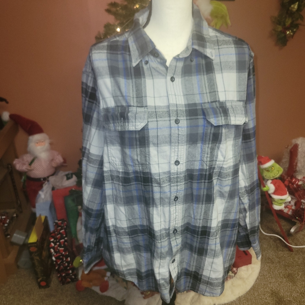 🔥5/$20 Faded Glory Blue and Gray Plaid Shirt